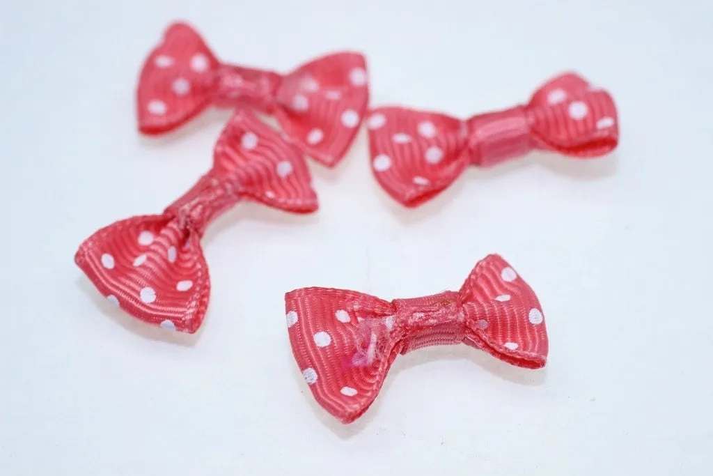 10 pcs Bow Tie Clasp - Grosgain Bow Tie - Bow Tie Ribbon - Dotted Rose Bow Tie - 25 mm x 15 mm - Trimming Mini Bow Tie - Sewing Supplies