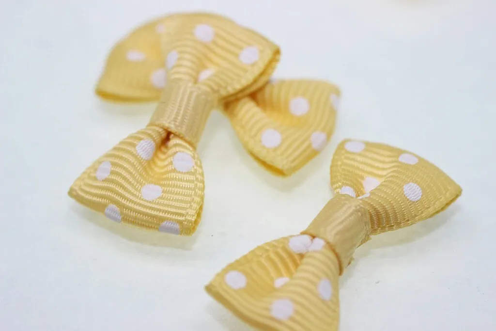 10 pcs Bow Tie Clasp - Grosgain Bow Tie - Bow Tie Ribbon - Dotted Yellow Bow Tie -25 mm x 15 mm - Trimming Mini Bow Tie - Sewing Supplies