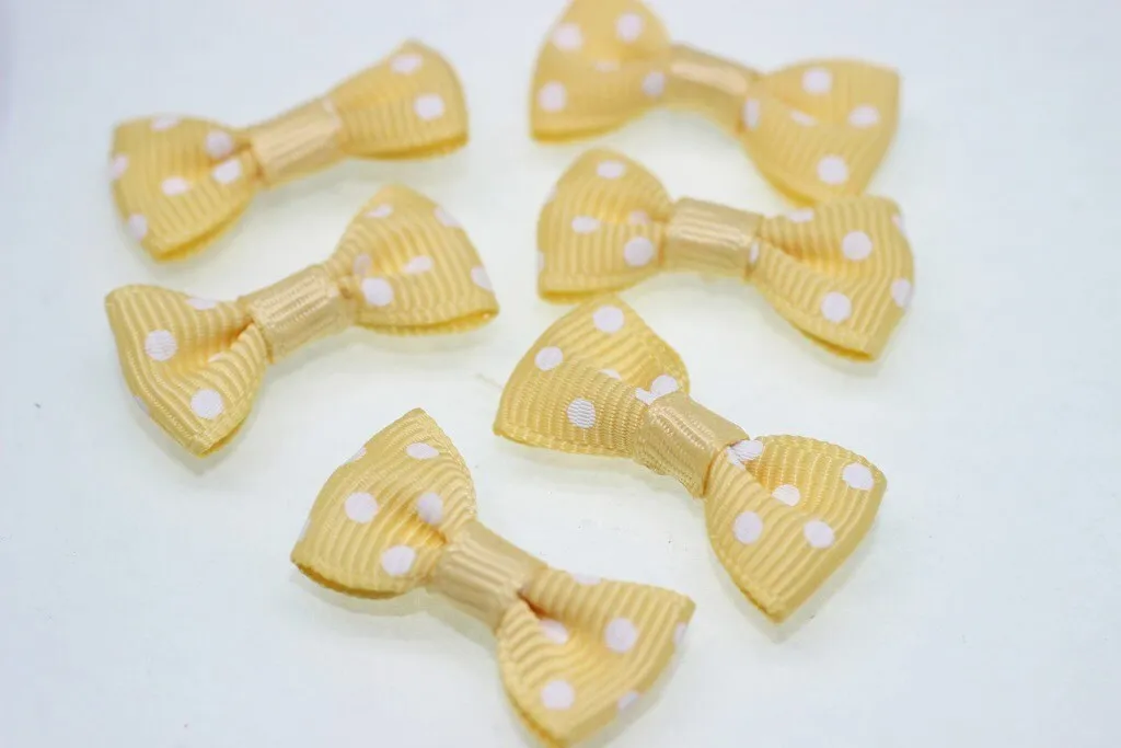 10 pcs Bow Tie Clasp - Grosgain Bow Tie - Bow Tie Ribbon - Dotted Yellow Bow Tie -25 mm x 15 mm - Trimming Mini Bow Tie - Sewing Supplies