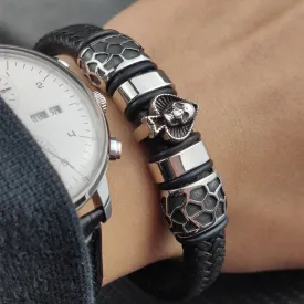 12*6mm Braided Leather 316l Stainless Steel Charm Male Bracelets