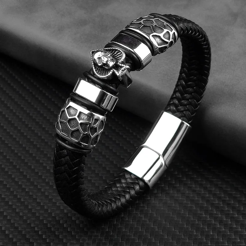 12*6mm Braided Leather 316l Stainless Steel Charm Male Bracelets