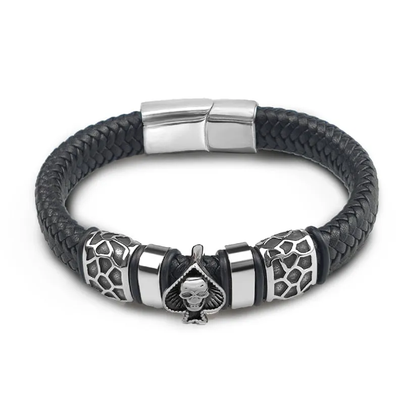 12*6mm Braided Leather 316l Stainless Steel Charm Male Bracelets