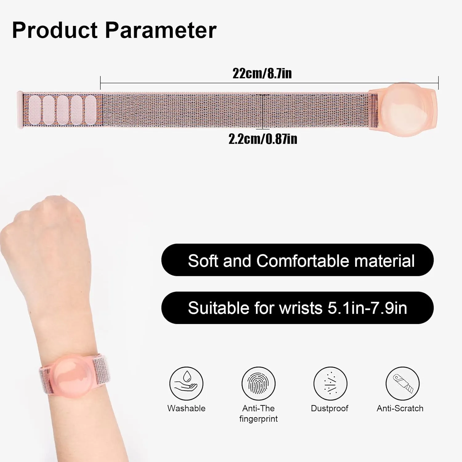 2 Pack Kids Wristband for AirTag, Nylon Watch Band GPS Tracker Holder Protective Case Compatible with Apple Air Tag, Adjustable Anti-lost Bracelet for Toddler Baby Children Elders