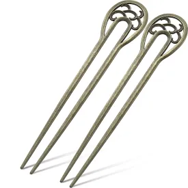 2 Pieces Nordic Classical Metal U Shaped Hairpin Vintage Hair Sticks Hair Fork Pins 2 Prong Updo Chignon Pins Accessory for Women Hairstyles