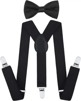 AWAYTR Child Kids Suspenders Bowtie Set - Adjustable Suspender Set for Boys and Girls