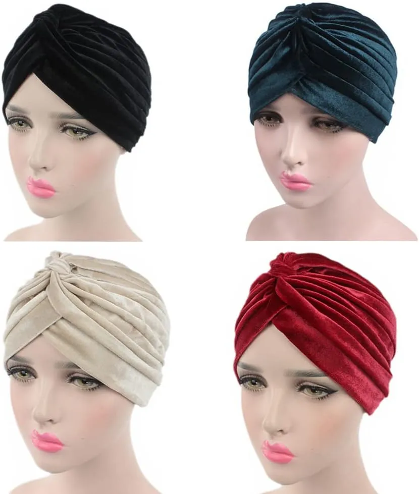 beauty YFJH Pleated Stretch Ruffle Women's Velvet Chemo Turban Hat Wrap Cover