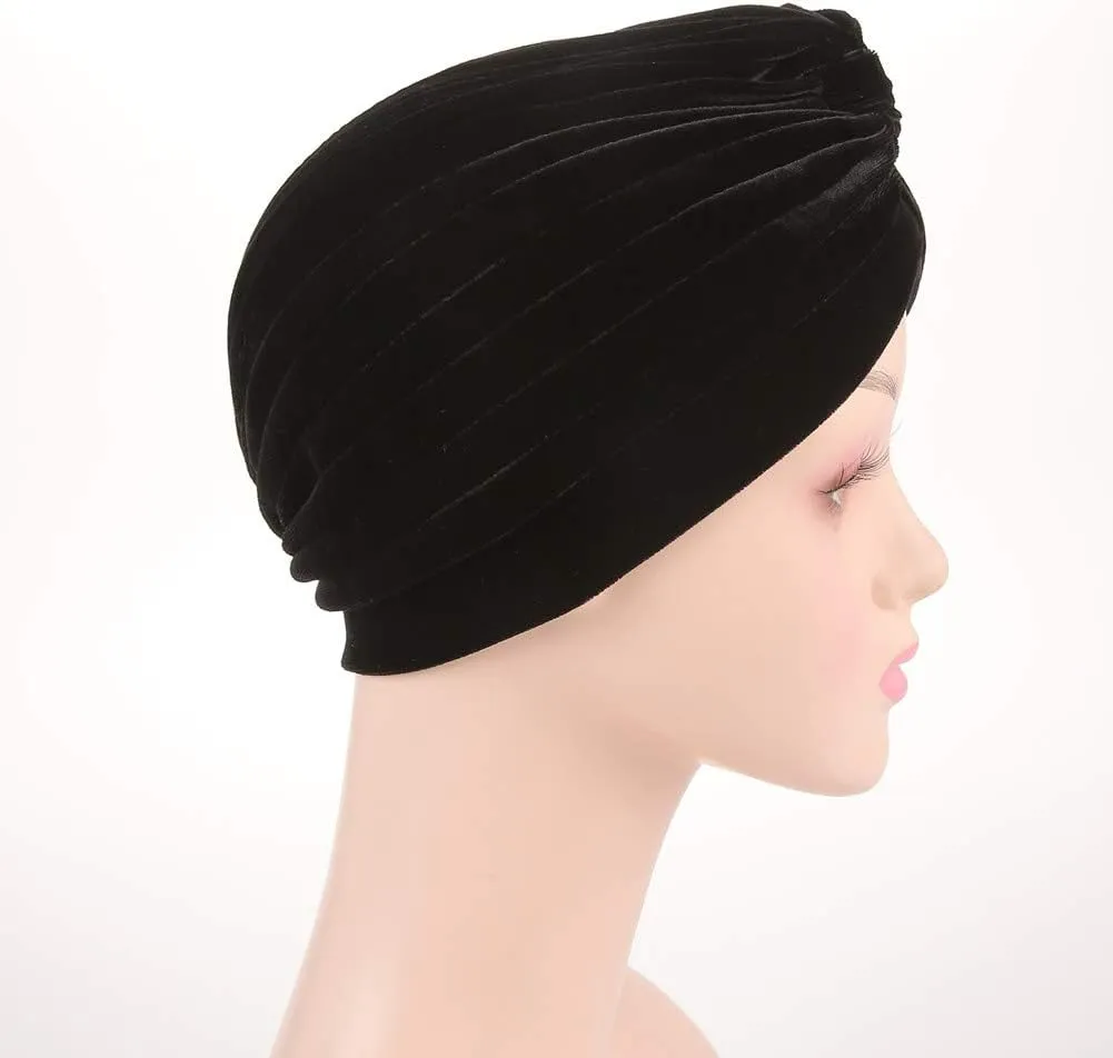 beauty YFJH Pleated Stretch Ruffle Women's Velvet Chemo Turban Hat Wrap Cover