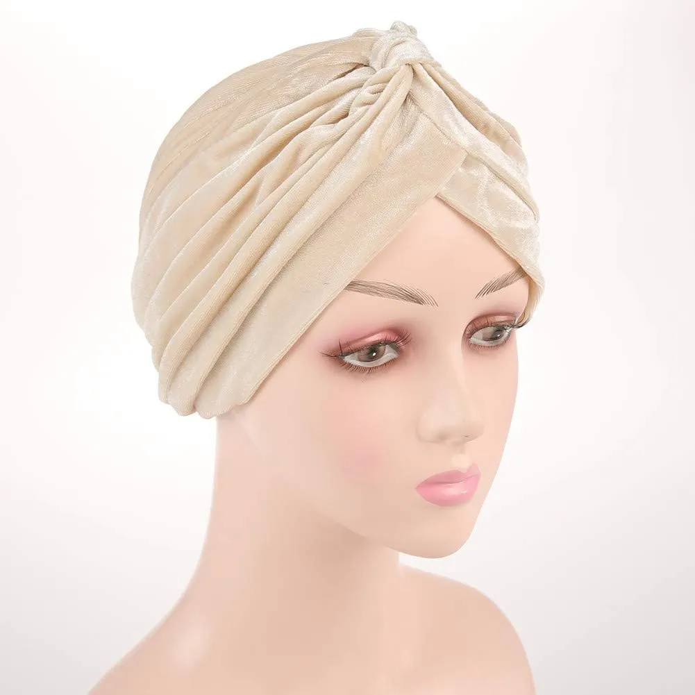 beauty YFJH Pleated Stretch Ruffle Women's Velvet Chemo Turban Hat Wrap Cover