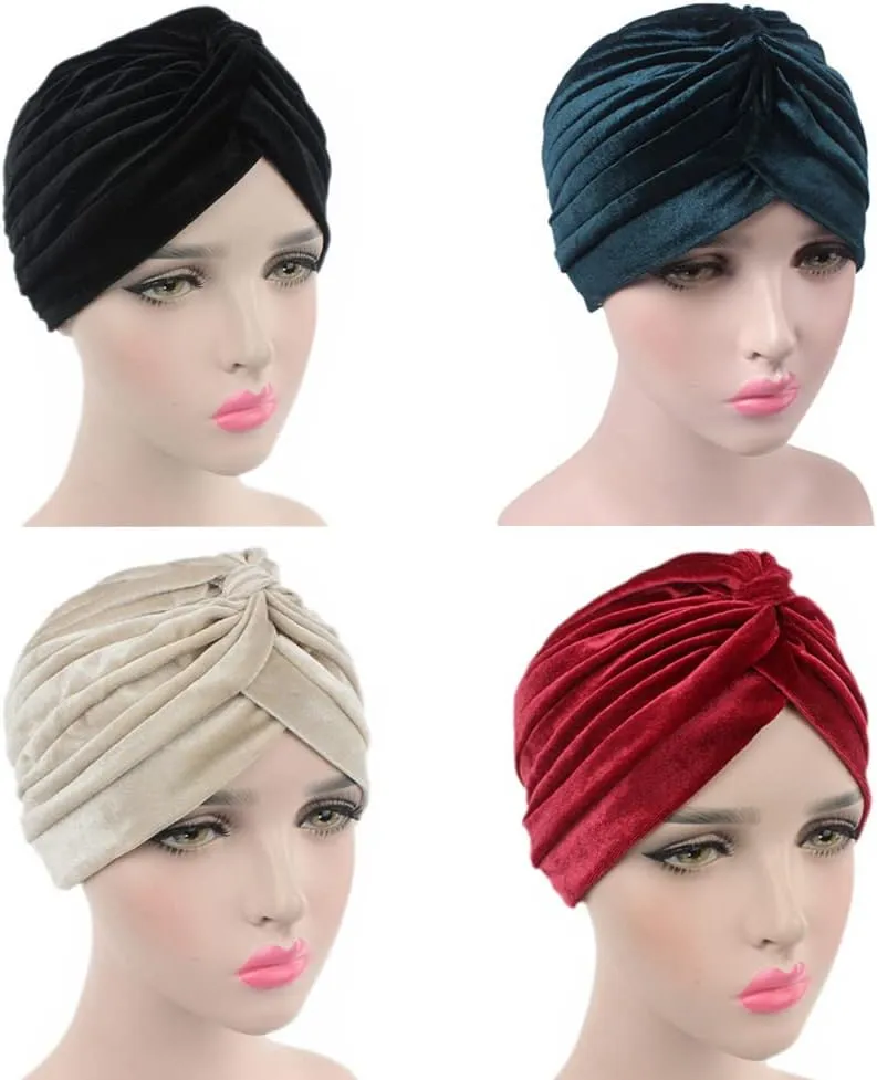 beauty YFJH Pleated Stretch Ruffle Women's Velvet Chemo Turban Hat Wrap Cover