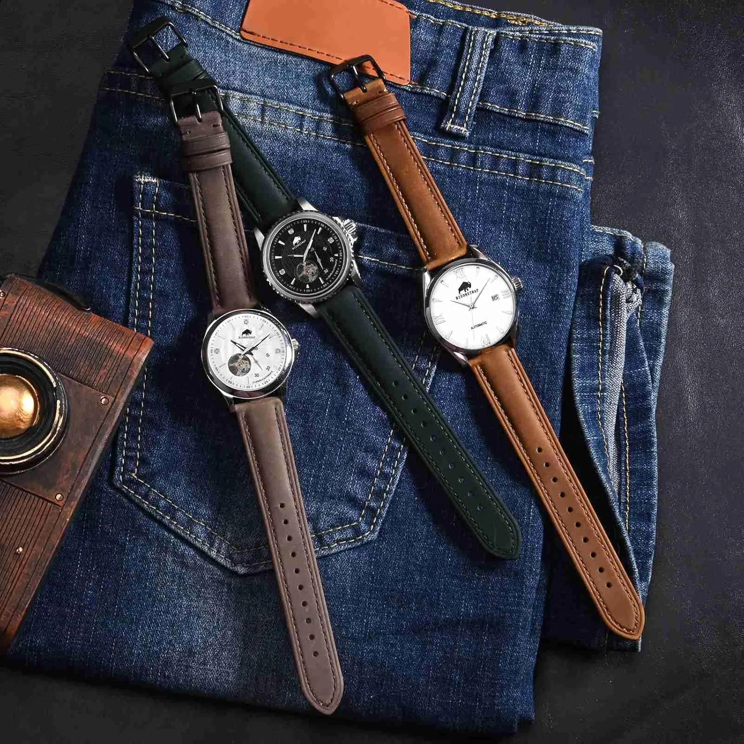 BISONSTRAP Extra Long Watch Bands 18mm 20mm 22mm 24mm, Leather Watch Straps for Men, XL Replacement Strap for Large Wrists