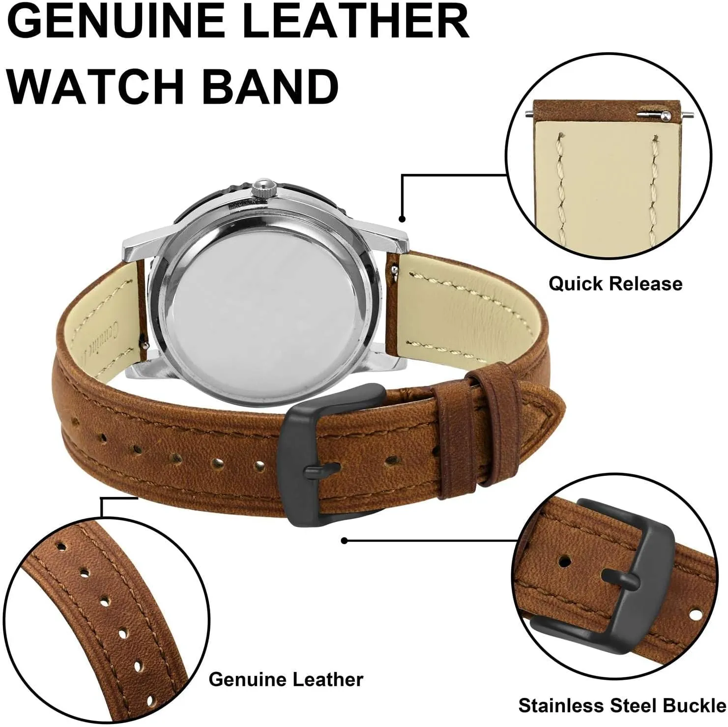BISONSTRAP Extra Long Watch Bands 18mm 20mm 22mm 24mm, Leather Watch Straps for Men, XL Replacement Strap for Large Wrists