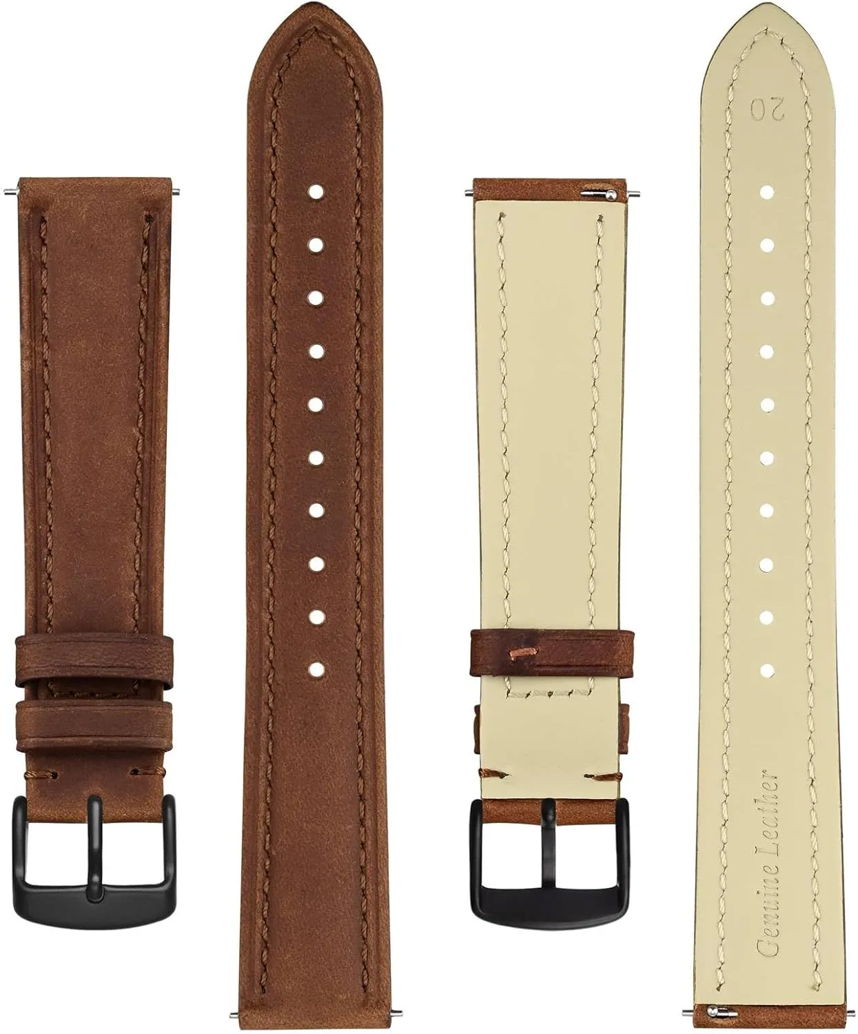 BISONSTRAP Extra Long Watch Bands 18mm 20mm 22mm 24mm, Leather Watch Straps for Men, XL Replacement Strap for Large Wrists