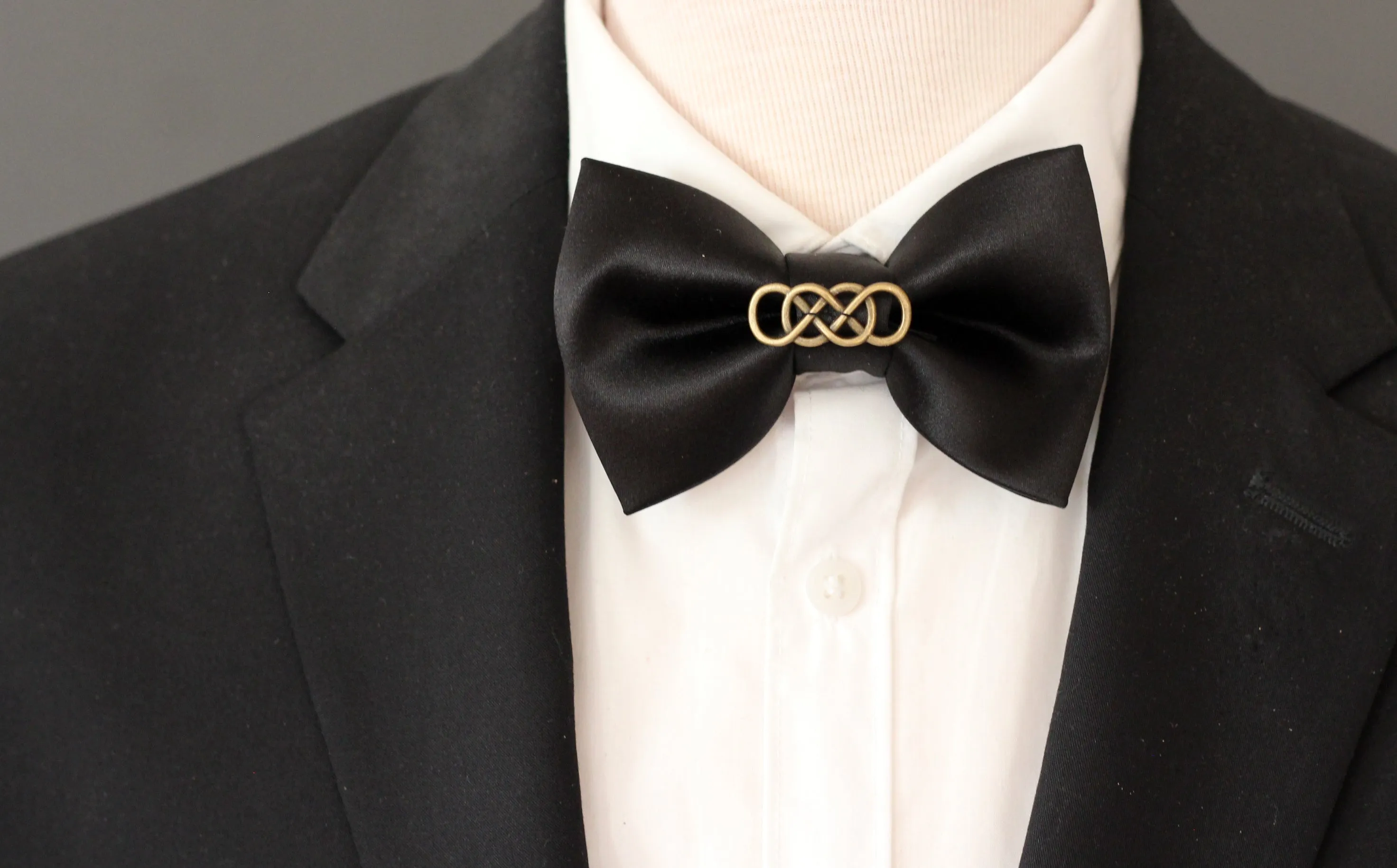 Black satin mens bow tie