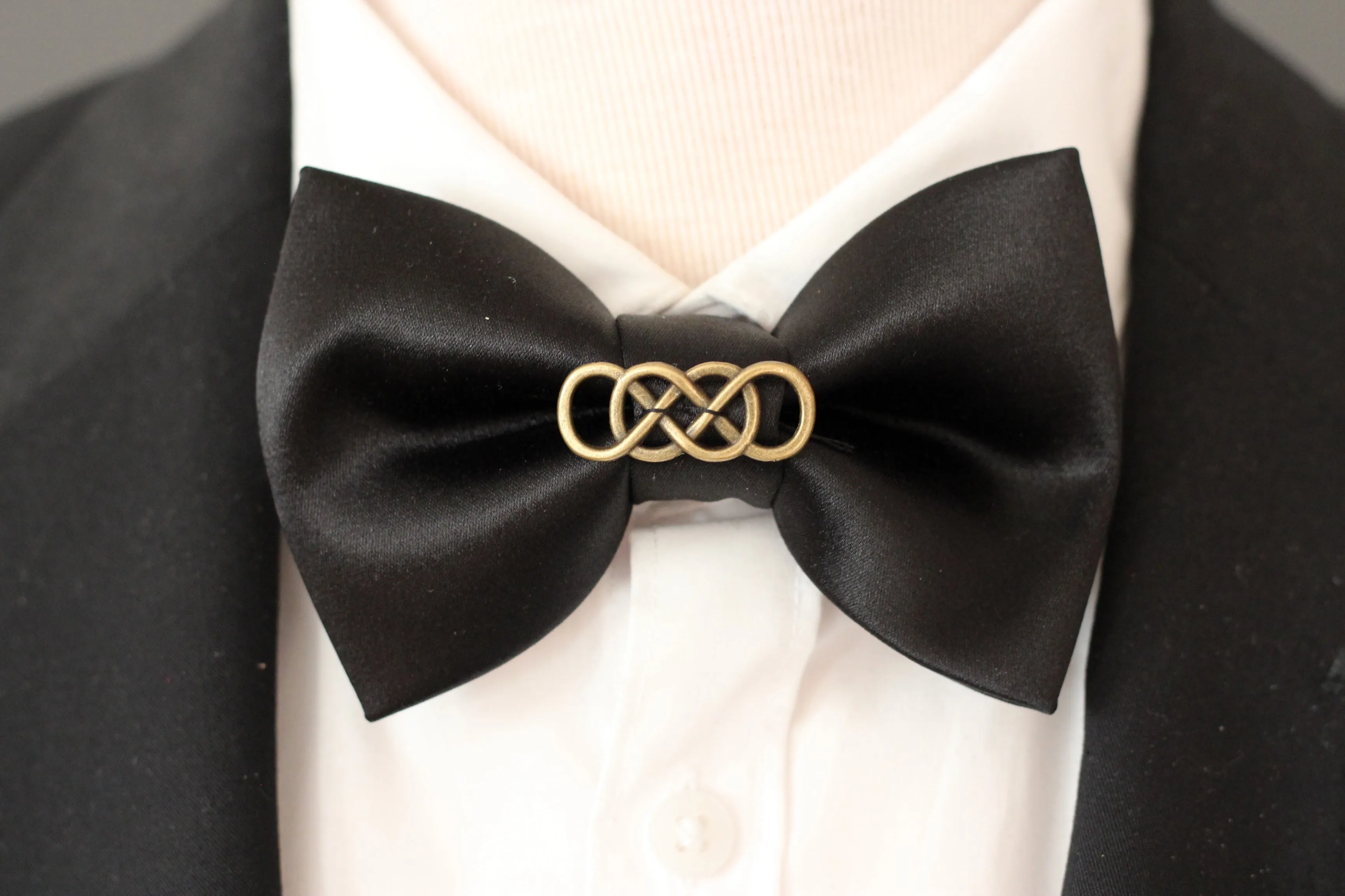 Black satin mens bow tie