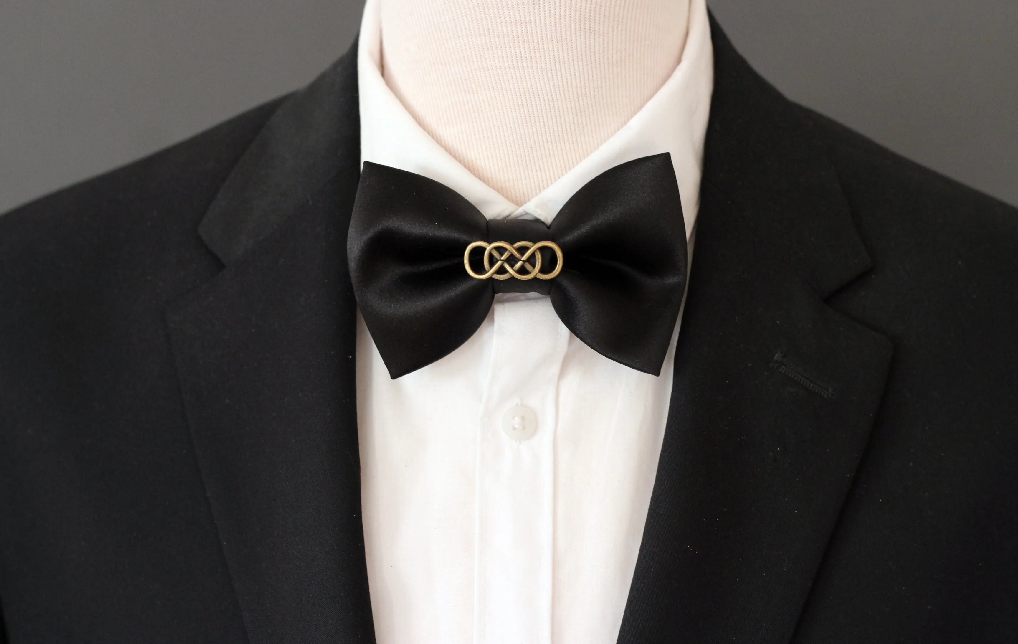 Black satin mens bow tie