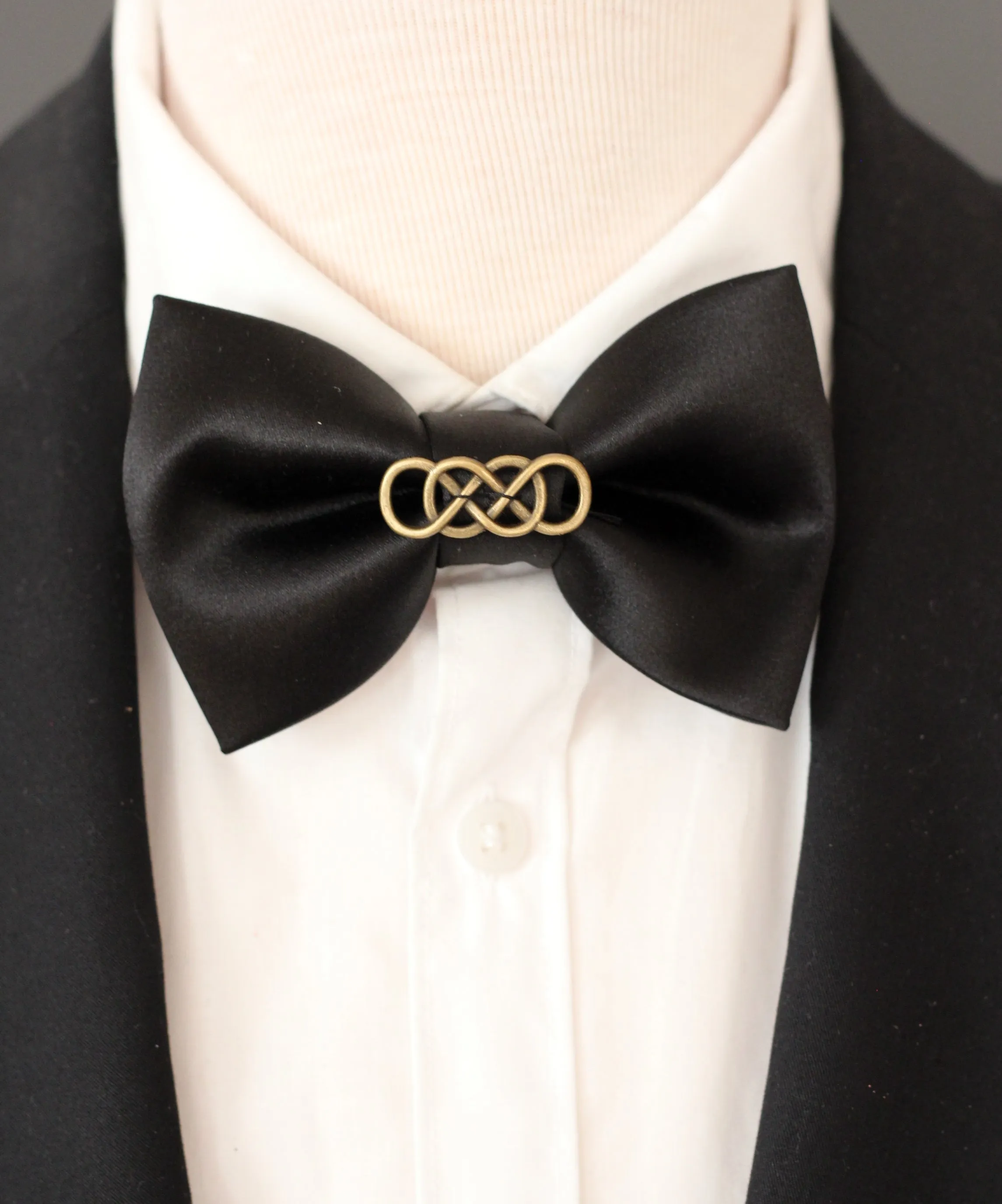Black satin mens bow tie