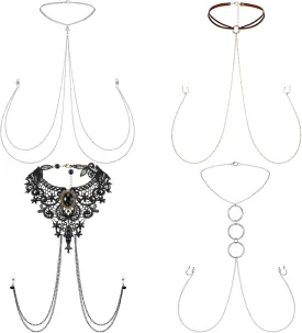 Bonuci 4 Pcs Non Piercing Bra Body Chain with Necklaces Body Chain Non Piercing Adjustable Bra Jewelry
