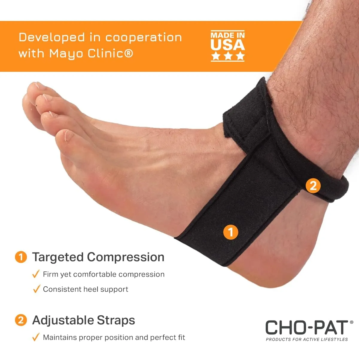 Cho-Pat Achilles Tendon Strap, Developed with Sports Medical Professionals at Mayo Clinic to Reduce Stress & Alleviate Achilles Tendonitis Pain, Small
