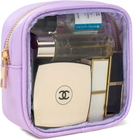 Clear Makeup Bag for Purse - Small Cosmetic Bag, Toiletry Bags, Cute Travel Makeup Bag, Coin Purse, Car Accessories Organizer - Storage Travel Essentials for Women & Girls (Clear-Purple)