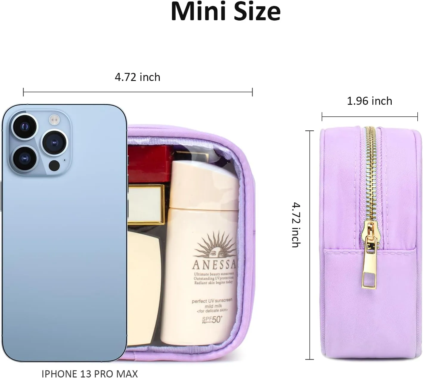 Clear Makeup Bag for Purse - Small Cosmetic Bag, Toiletry Bags, Cute Travel Makeup Bag, Coin Purse, Car Accessories Organizer - Storage Travel Essentials for Women & Girls (Clear-Purple)