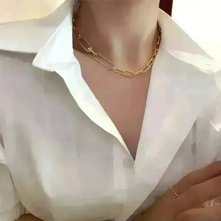 Cold Wind Zircon Gold Chain Necklace for women