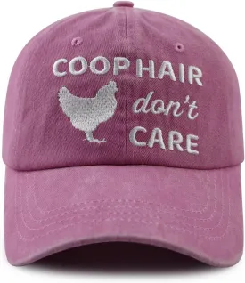 Coop Hair Don't Care Hat Hat for Men Women, Funny Adjustable Cotton Embroidered Farm Chicken Lovers Baseball Cap