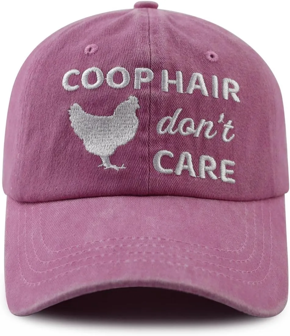 Coop Hair Don't Care Hat Hat for Men Women, Funny Adjustable Cotton Embroidered Farm Chicken Lovers Baseball Cap