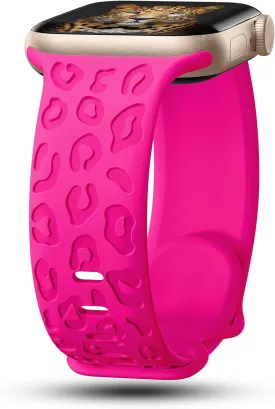 CreateGreat Engraved Bands Compatible with Apple Watch Band 40mm 41mm 38mm 42mm 44mm 45mm 46mm 49mm, Leopard Pattern Soft Silicone Strap Compatible with iWatch Series 10 9 8 7 6 5 4 3 2 1 SE Ultra