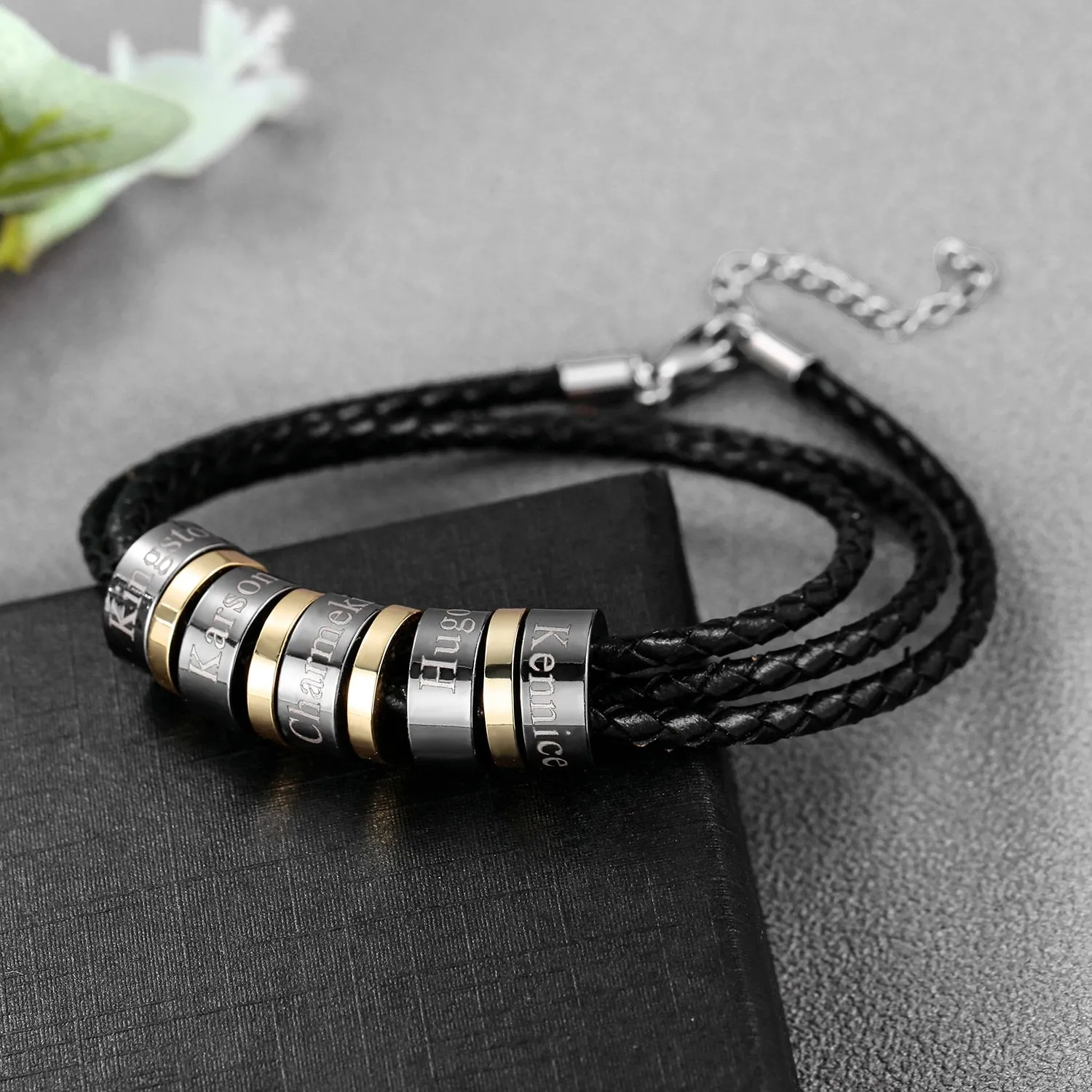Custom Men Bracelet Black Charms Beads Bracelet