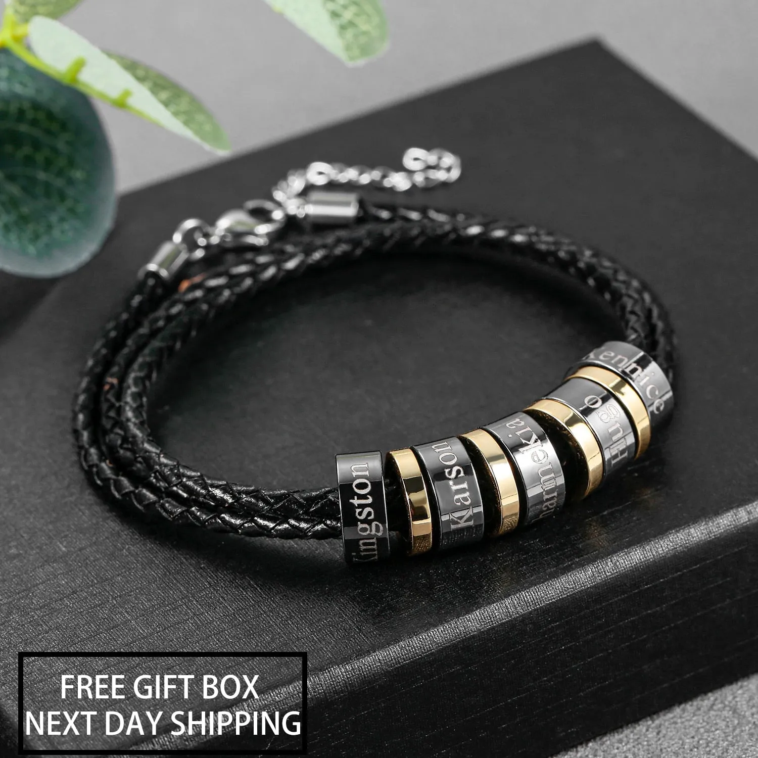 Custom Men Bracelet Black Charms Beads Bracelet