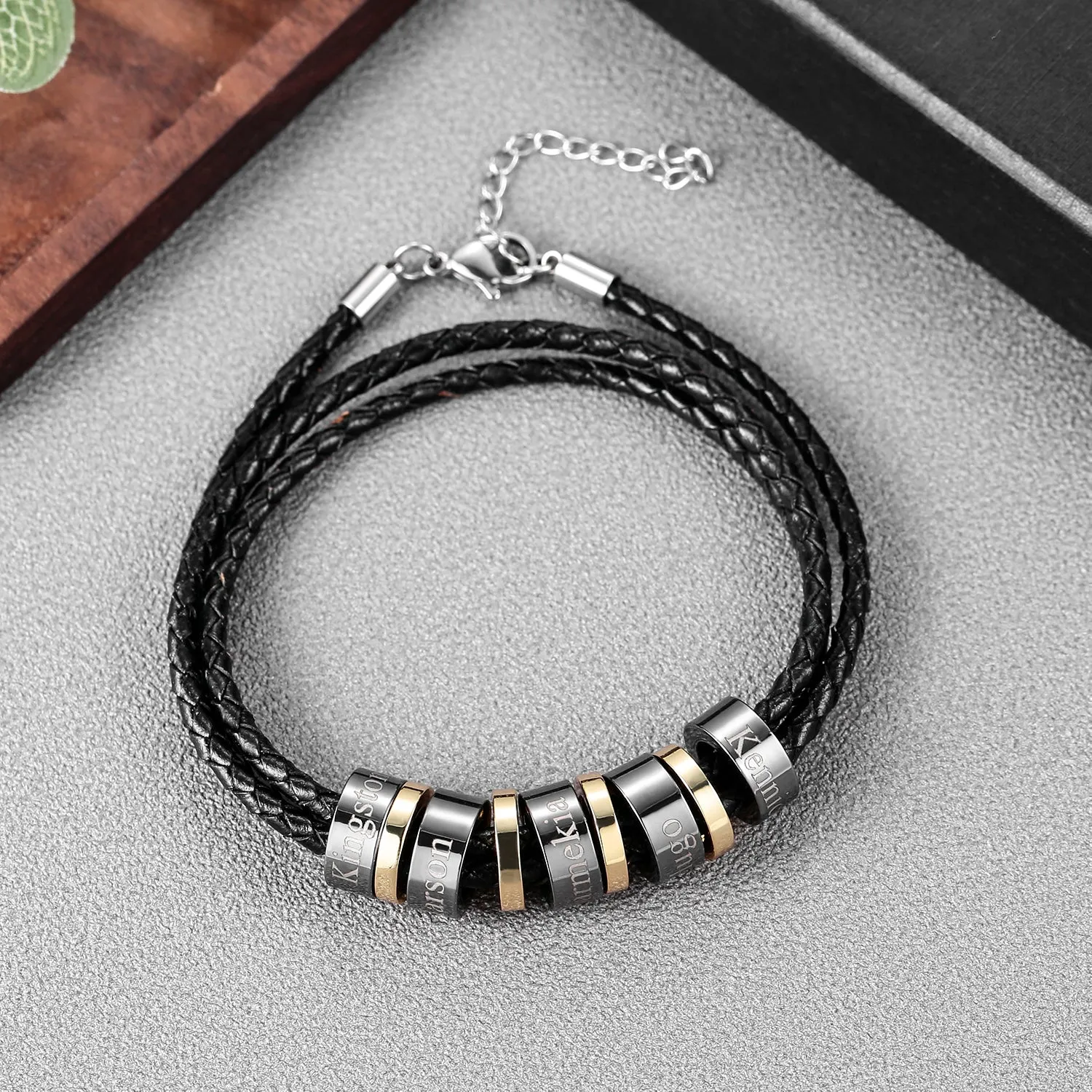 Custom Men Bracelet Black Charms Beads Bracelet