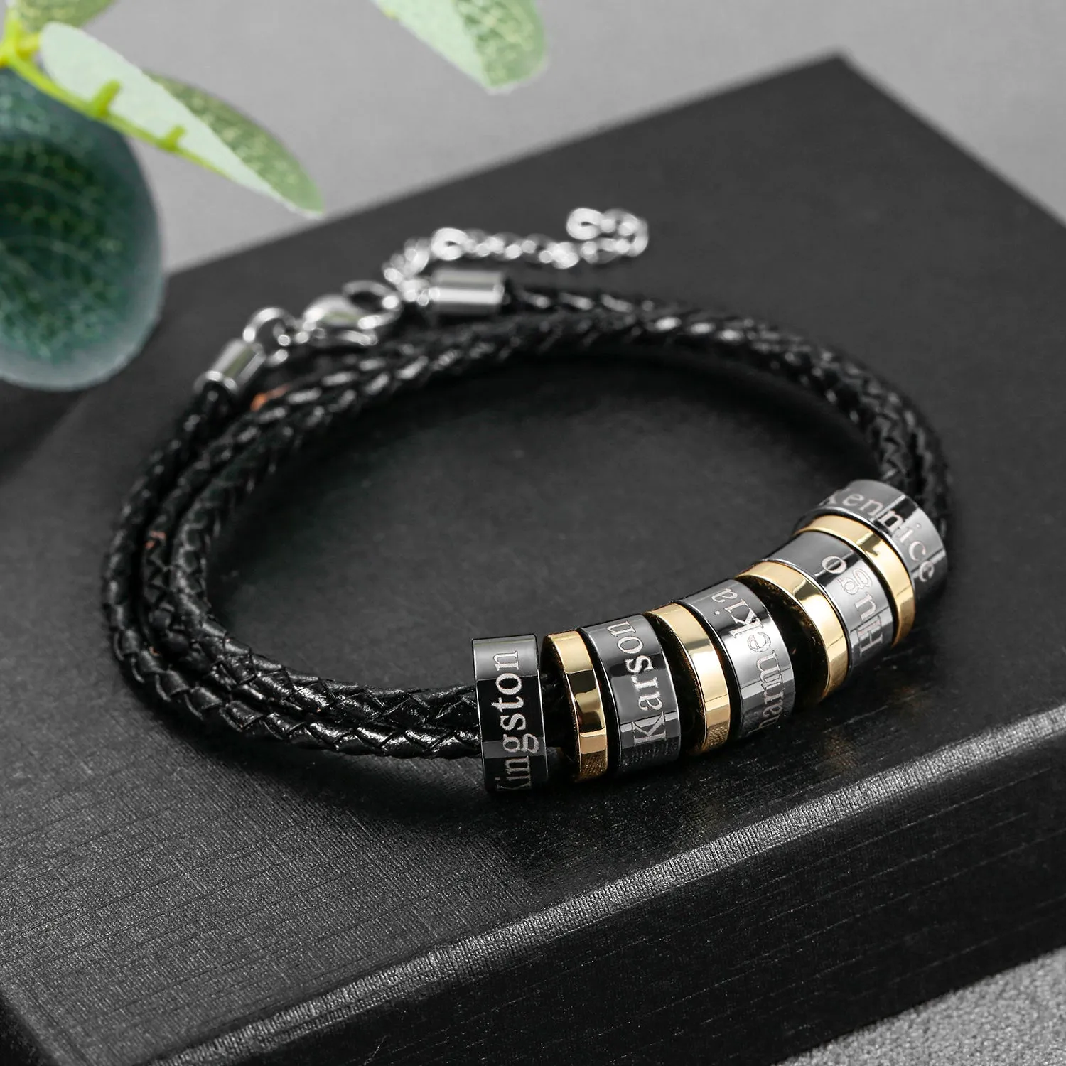 Custom Men Bracelet Black Charms Beads Bracelet