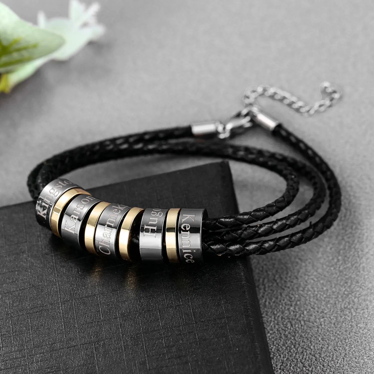 Custom Men Bracelet Black Charms Beads Bracelet
