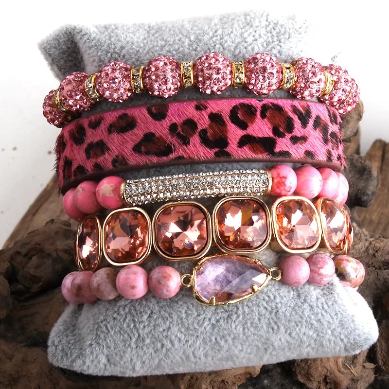 Fashion leopard Leather Bracelet Set