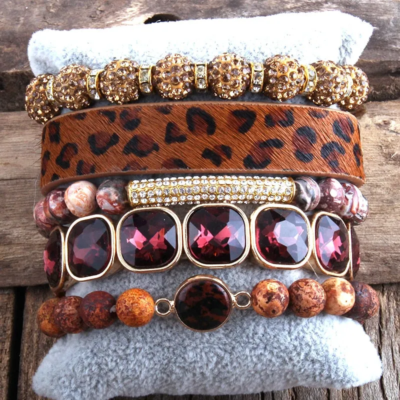 Fashion leopard Leather Bracelet Set