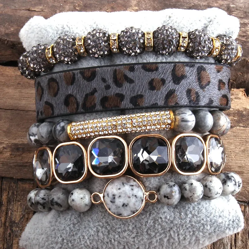 Fashion leopard Leather Bracelet Set