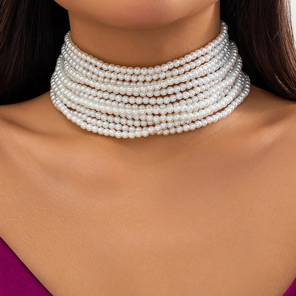 Flytonn-Alyssa Pearl Chunky Beads Chain Necklace