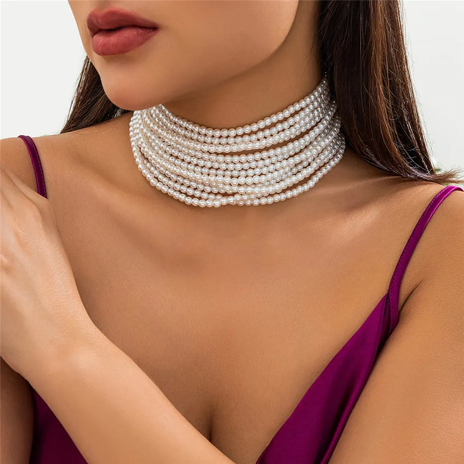 Flytonn-Alyssa Pearl Chunky Beads Chain Necklace