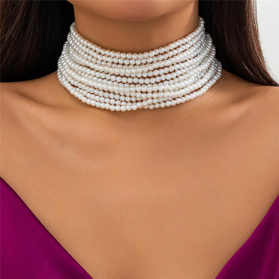 Flytonn-Alyssa Pearl Chunky Beads Chain Necklace