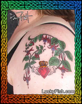 Fuchsia Tattoo Design with Celtic Claddagh