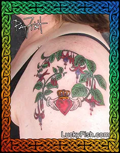 Fuchsia Tattoo Design with Celtic Claddagh