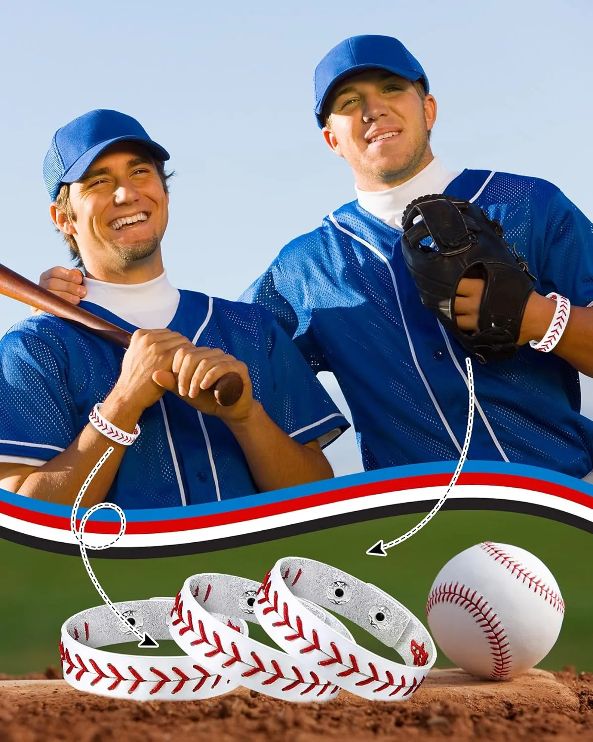 Genuine Leather Baseball Bracelet - Unisex Wristband for Men, Women, Ideal Gift for Baseball Players and Sports Teams