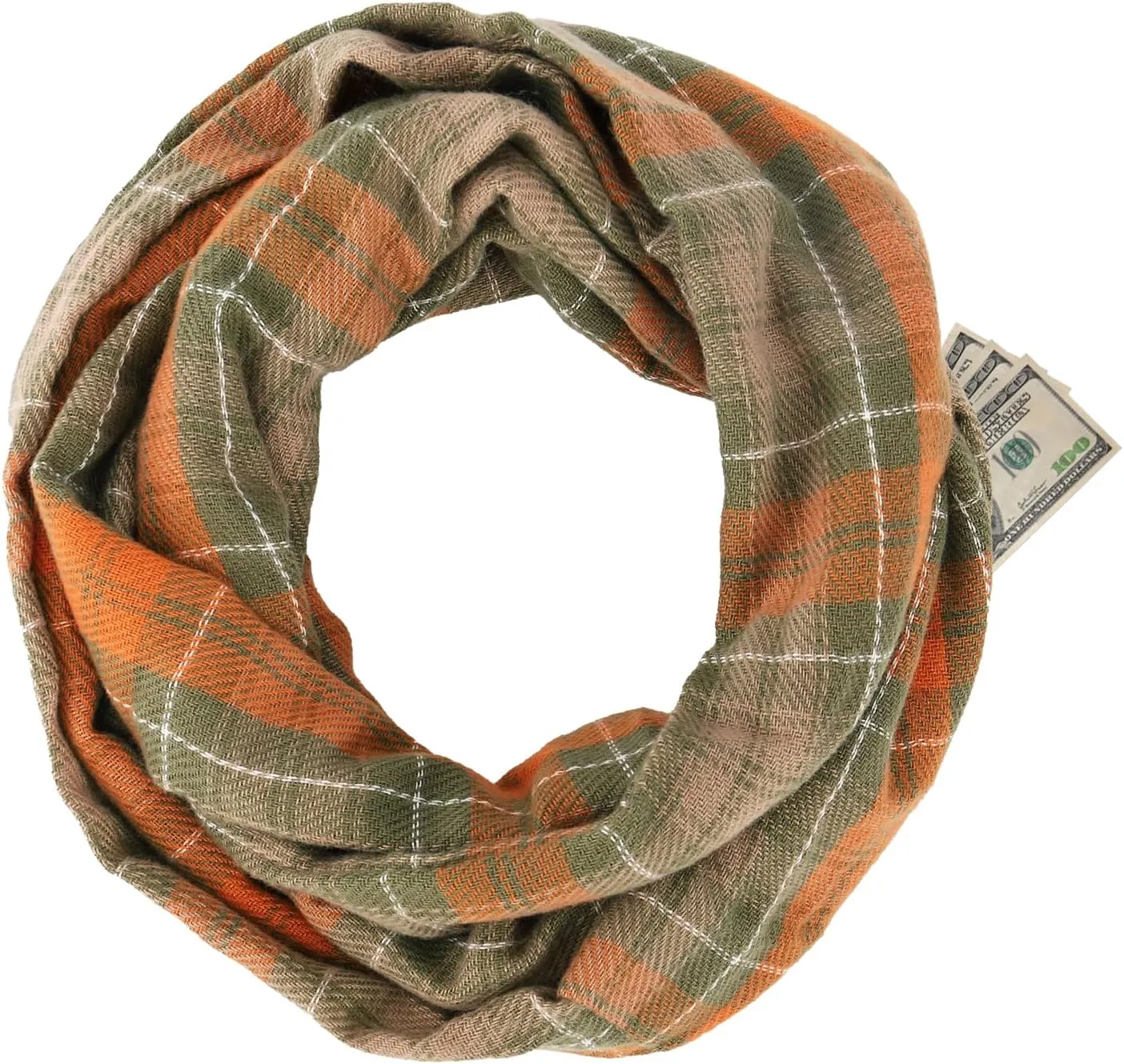 GERINLY Leopard Pocket Scarf for Women Warm Travel Zip Infinity Scarf for Winter