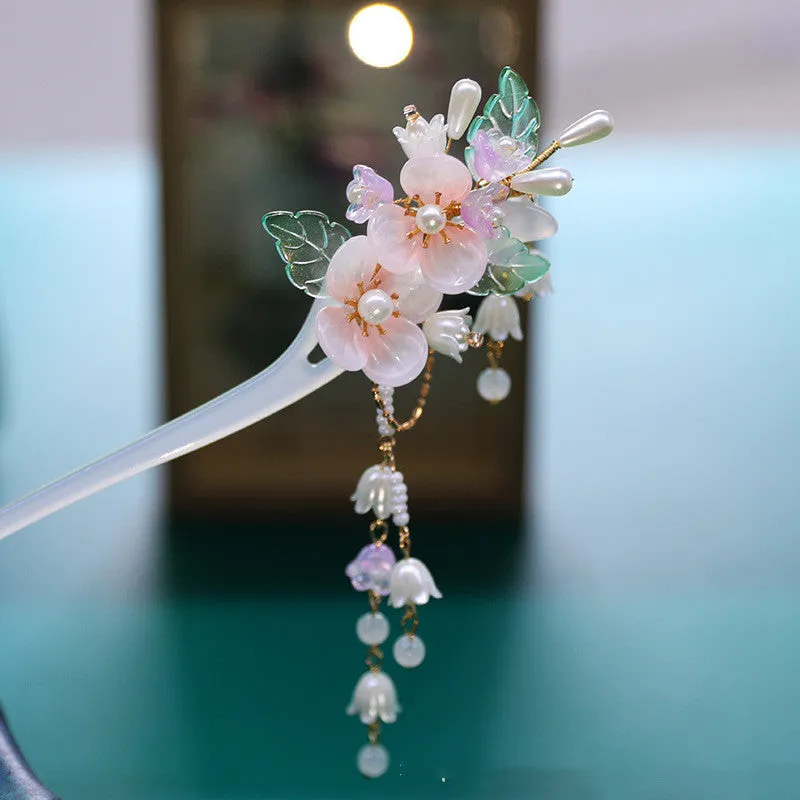 Glass Flower Temperament Hairpin Ancient Style Ball Head Plate