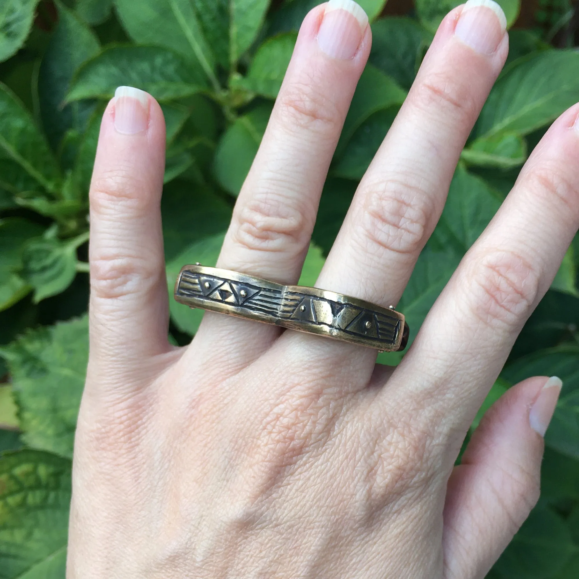 Heavy Primitive Bronze Statement Double  Ring