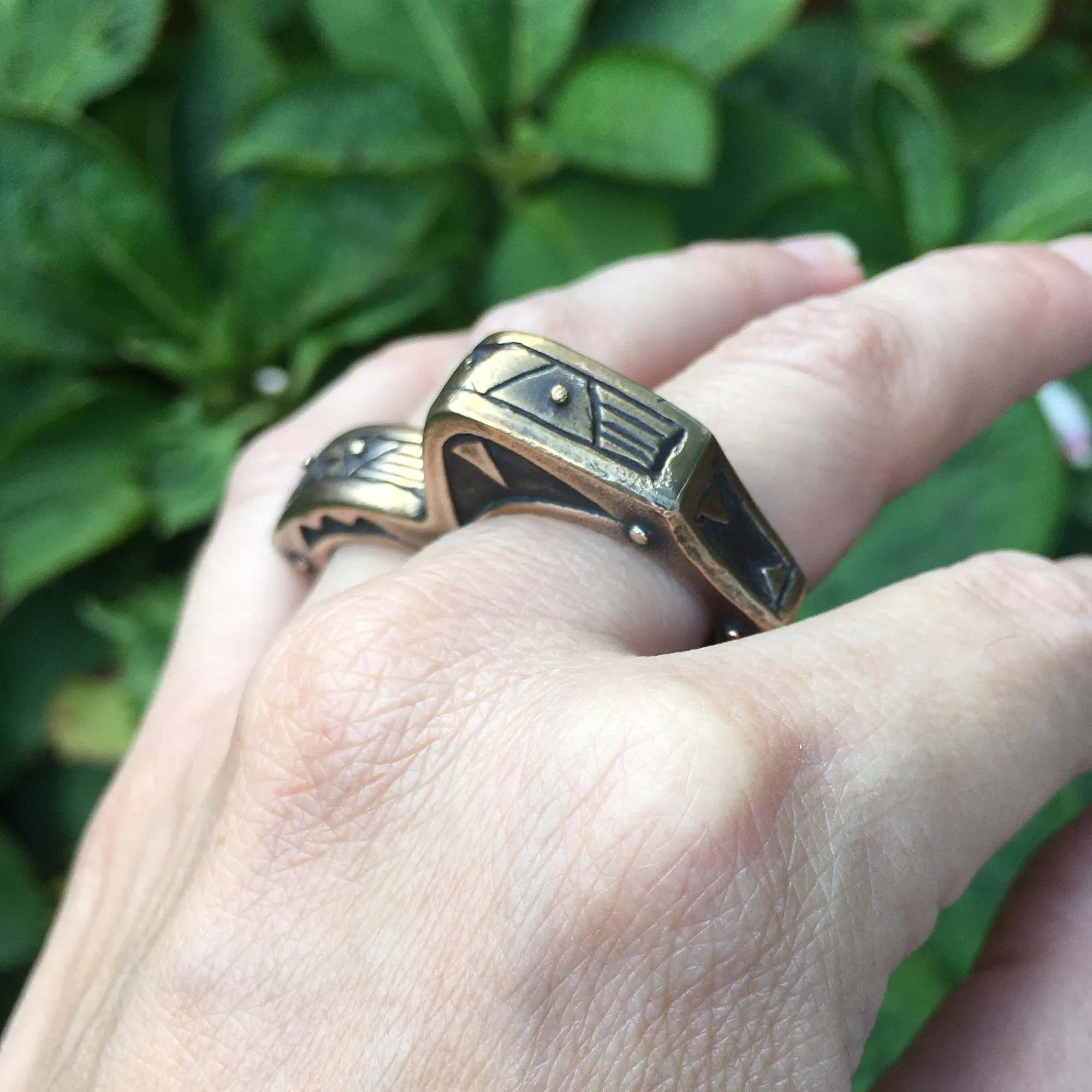 Heavy Primitive Bronze Statement Double  Ring