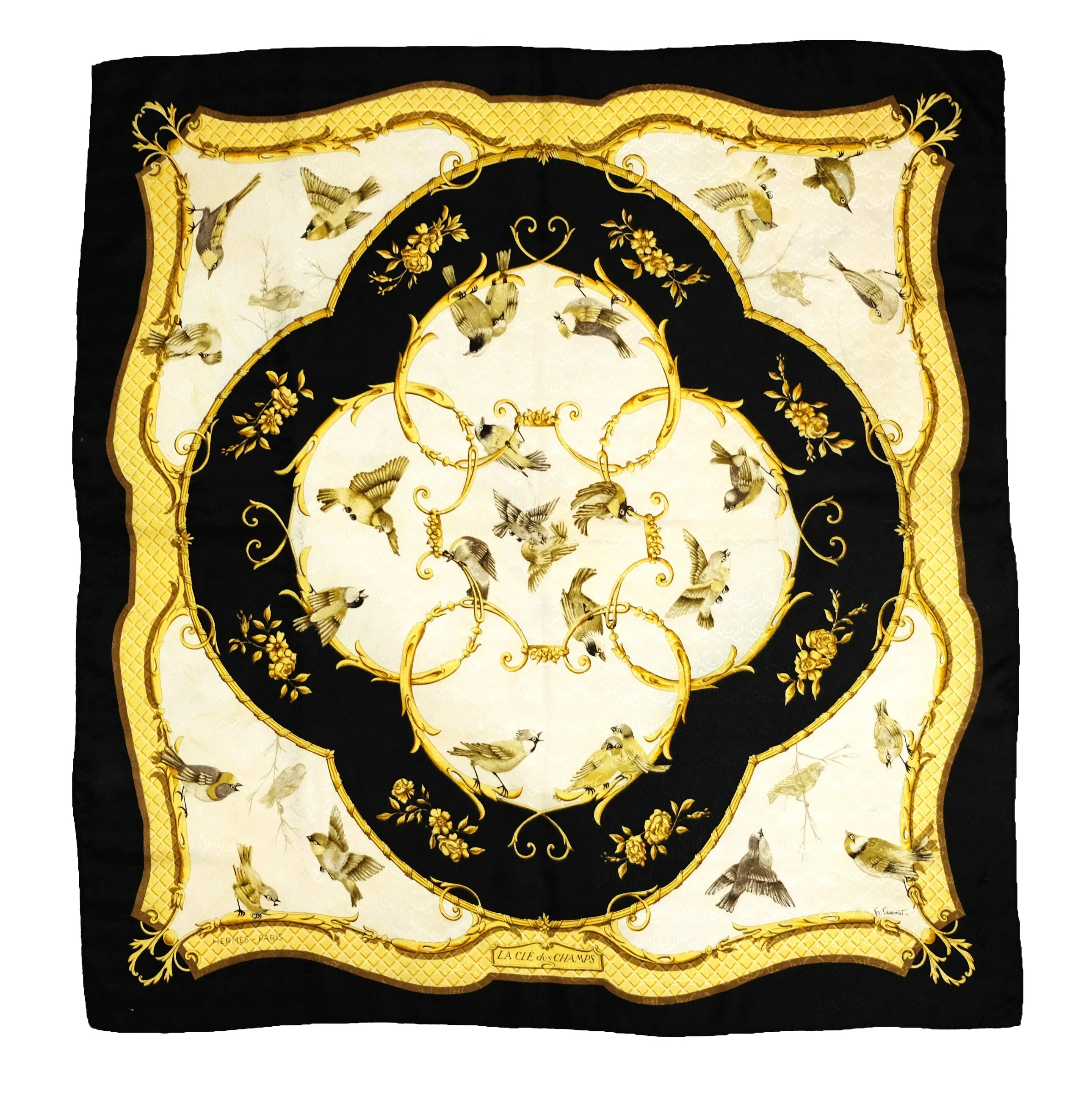 Hermes Vintage Silk Carré in Printed Silk Twill, La Clé des Champs, 1965