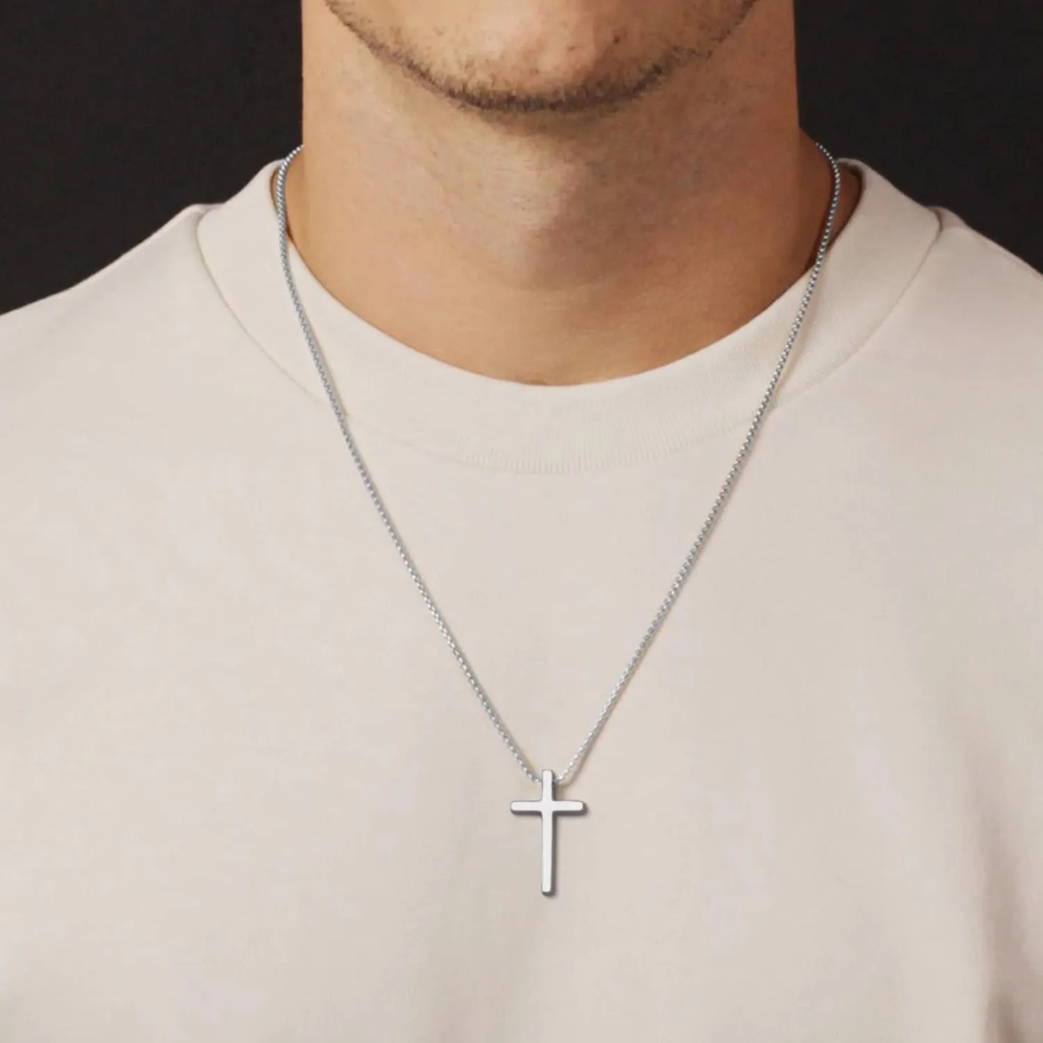IEFSHINY Cross Necklace for Men Boys - Fathers Day Mens Gifts, Stainless Steel Cross Pendant Chain Necklaces for Men, Mens 16-30 Inches Chain Gold Silver Black Cross Necklace Jewelry Gifts