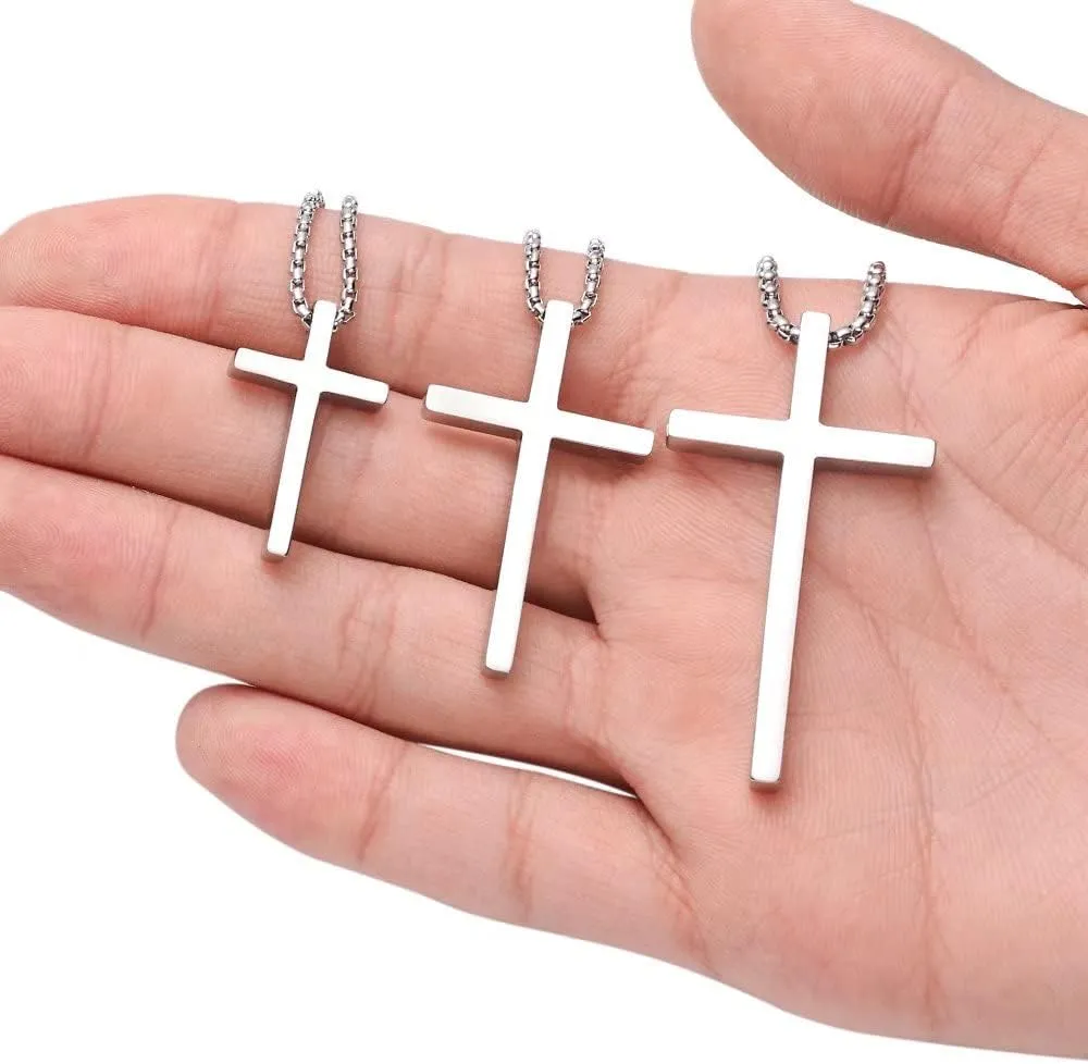 IEFSHINY Cross Necklace for Men Boys - Fathers Day Mens Gifts, Stainless Steel Cross Pendant Chain Necklaces for Men, Mens 16-30 Inches Chain Gold Silver Black Cross Necklace Jewelry Gifts