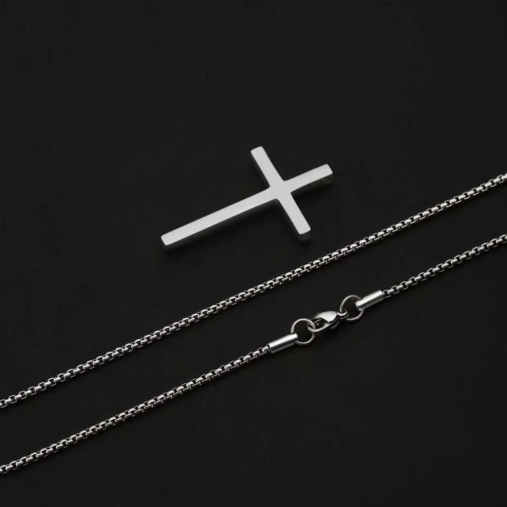 IEFSHINY Cross Necklace for Men Boys - Fathers Day Mens Gifts, Stainless Steel Cross Pendant Chain Necklaces for Men, Mens 16-30 Inches Chain Gold Silver Black Cross Necklace Jewelry Gifts